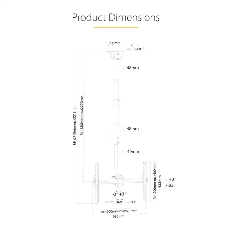 StarTech High Ceiling TV Mount, 8.2ft to 9.8ft Long Pole - Black