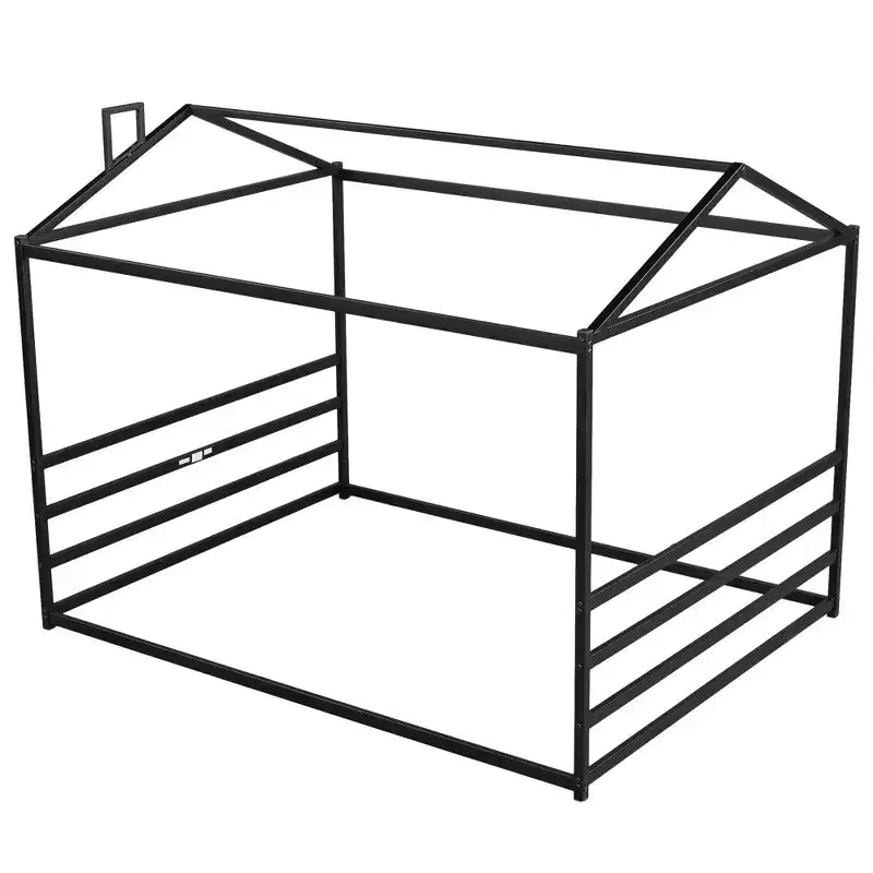 Luxystar Queen Size Metal House Shape Bed, Black