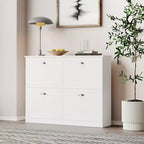 JVNOXK 40-inch Concealed Ultra-Slim Shoe Cabinet with 4 Flip-Top Drawers and Anti-Tip Mechanism, Suitable for Entryways and Bedrooms, White