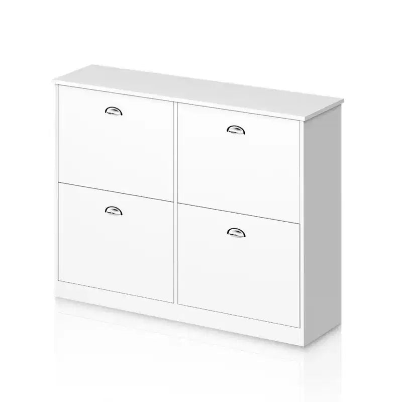 JVNOXK 40-inch Concealed Ultra-Slim Shoe Cabinet with 4 Flip-Top Drawers and Anti-Tip Mechanism, Suitable for Entryways and Bedrooms, White