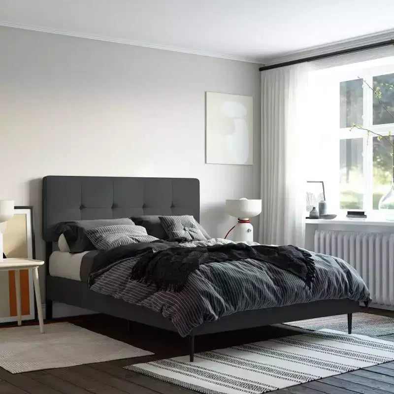 GDFStudio Ashford Linen Upholstered Platform Bed with Adjustable Headboard