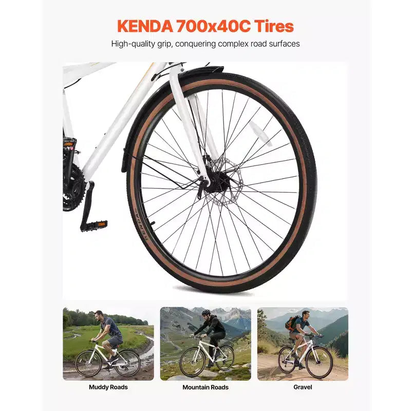 VEVOR Hybrid Bike, Lightweight Aluminum Frame Bike, 700c Wheel Men Women Hybrid Bicycle, Step-Over Adult Urban City Commuter Bikes, White