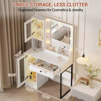 Makeup Vanity Desk with Power Outlet, Modern Vanity Table with Mirror and Lights, 2 Open Compartments
