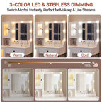 Makeup Vanity Desk with Power Outlet, Modern Vanity Table with Mirror and Lights, 2 Open Compartments