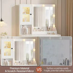 Makeup Vanity Desk with Power Outlet, Modern Vanity Table with Mirror and Lights, 2 Open Compartments