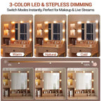 Makeup Vanity Desk with Power Outlet, Modern Vanity Table with Mirror and Lights, 2 Open Compartments