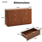 JVNOXK 55-inch Modern 6-Drawer Dressing Table, Curved Wave Design, for Bedroom or Living Room, Wooden Storage Cabinet, Walnut