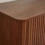 JVNOXK 55-inch Modern 6-Drawer Dressing Table, Curved Wave Design, for Bedroom or Living Room, Wooden Storage Cabinet, Walnut