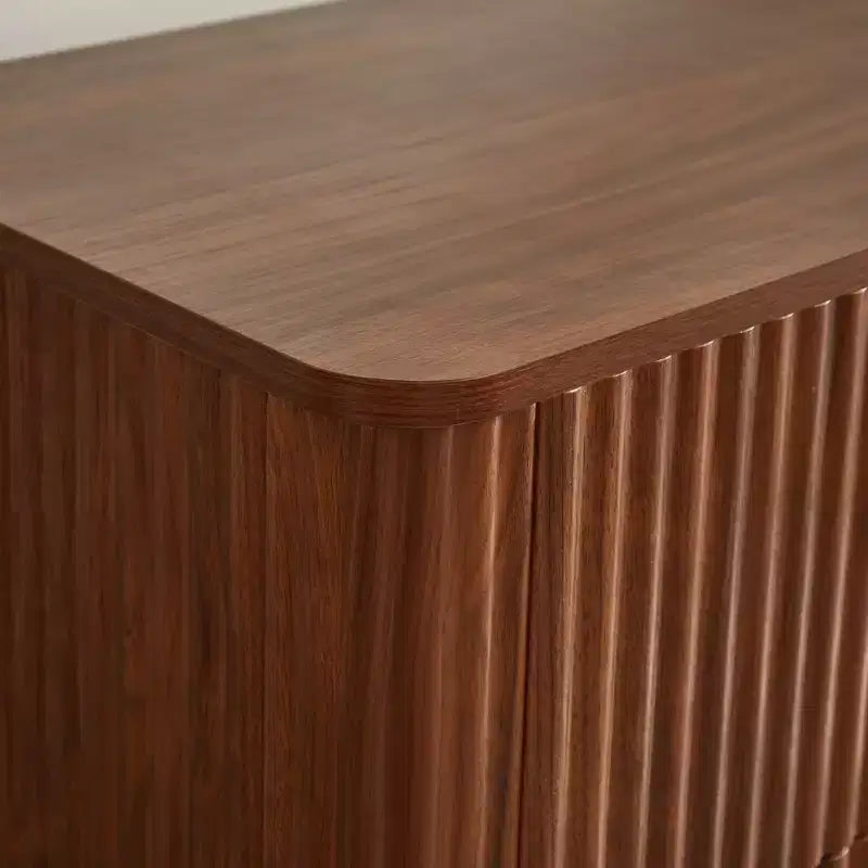 JVNOXK 55-inch Modern 6-Drawer Dressing Table, Curved Wave Design, for Bedroom or Living Room, Wooden Storage Cabinet, Walnut