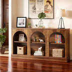 Lantine 63-Inch Narrow Entryway Table with 3-Tier Storage Shelf, Modern Farmhouse Sofa Console Table for Hallway, Living Room, Rustic Brown