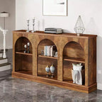Lantine 63-Inch Narrow Entryway Table with 3-Tier Storage Shelf, Modern Farmhouse Sofa Console Table for Hallway, Living Room, Rustic Brown