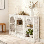 Lantine 63-Inch Narrow Entryway Table with 3-Tier Shelf, Modern Farmhouse Console Table for Hallway, Living Room, Distressed White