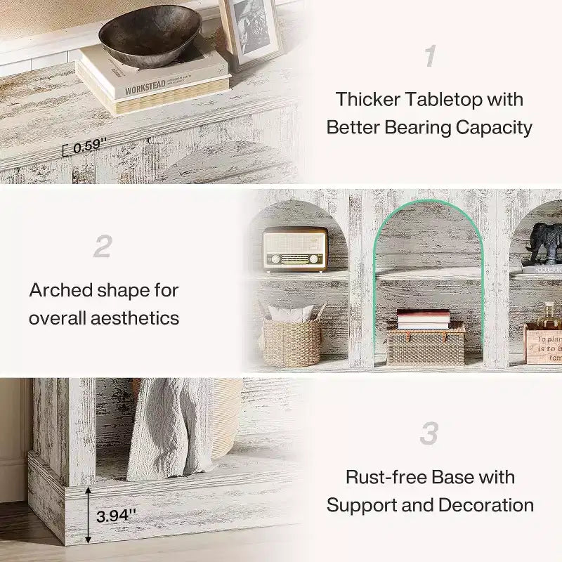 Lantine 63-Inch Narrow Entryway Table with 3-Tier Shelf, Modern Farmhouse Console Table for Hallway, Living Room, Distressed White