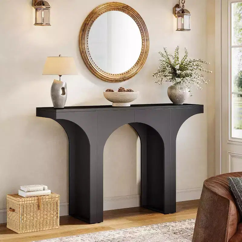 Lantine 47-Inch Modern Black Console Table with Arched Design, Ideal as Narrow Sofa/Entryway/Foyer Accent Table for Hallway, Living Room