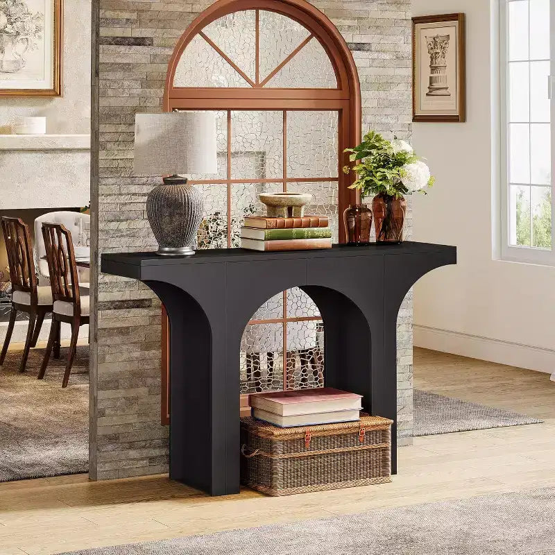 Lantine 47-Inch Modern Black Console Table with Arched Design, Ideal as Narrow Sofa/Entryway/Foyer Accent Table for Hallway, Living Room
