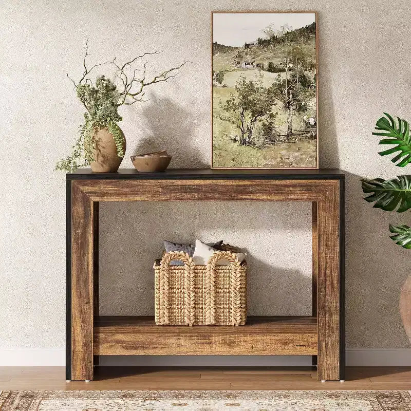 Lantine 41.3-Inch Farmhouse Console Table, Behind Couch Sofa Table with Storage for Living Room, Hallway, Foyer, Black + Brown, Easy Assembly