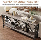 Lantine 70.9-Inch Narrow Industrial Sofa Table with Storage, Vintage Grey, for Entryway, Living Room, Foyer, Unique Design.