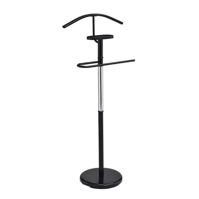 Kings Brand Furniture Valet Stand Black and Gold/Chrome Metal Contemporary Clothing Organizer with Tray for Bedroom Closet Storage Rack Indoor
