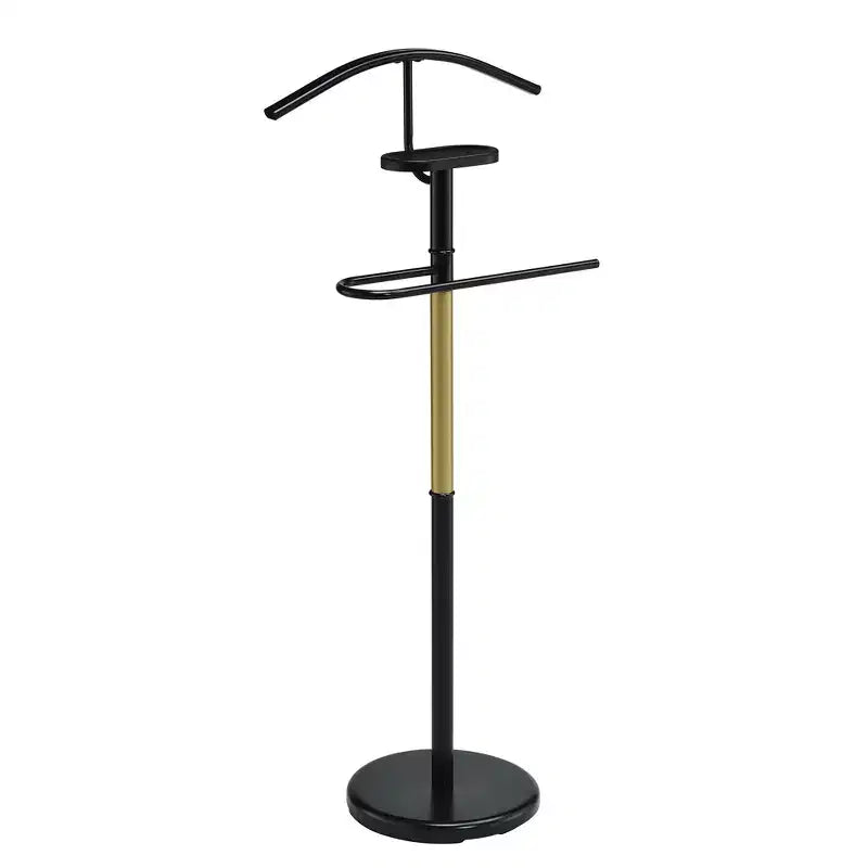 Kings Brand Furniture Valet Stand Black and Gold/Chrome Metal Contemporary Clothing Organizer with Tray for Bedroom Closet Storage Rack Indoor