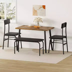 Dining Table Set for 4, Wood Kitchen Table with Upholstered Bench & 2 Chairs, Space-Saving Furniture for Kitchen, Dining Room, Apartment, Retro Style