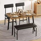 Dining Table Set for 4, Wood Kitchen Table with Upholstered Bench & 2 Chairs, Space-Saving Furniture for Kitchen, Dining Room, Apartment, Retro Style