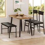 Dining Table Set for 4, Wood Kitchen Table with Upholstered Bench & 2 Chairs, Space-Saving Furniture for Kitchen, Dining Room, Apartment, Retro Style