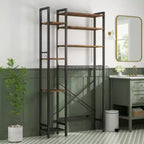 VIYET 38 Fit 8-Tier Over-the-Toilet Storage Rack with Side Racks & Drain Basket, Adjustable Shelf Freestanding Bathroom Organizer (Vintage Brown)