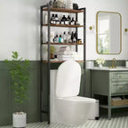 VIYET 38 Fit 8-Tier Over-the-Toilet Storage Rack with Side Racks & Drain Basket, Adjustable Shelf Freestanding Bathroom Organizer (Vintage Brown)