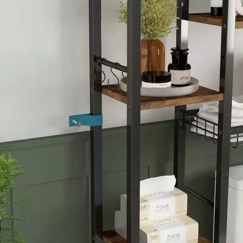 VIYET 38 Fit 8-Tier Over-the-Toilet Storage Rack with Side Racks & Drain Basket, Adjustable Shelf Freestanding Bathroom Organizer (Vintage Brown)