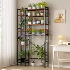 VIYET 38 Fit 8-Tier Over-the-Toilet Storage Rack with Side Racks & Drain Basket, Adjustable Shelf Freestanding Bathroom Organizer (Vintage Brown)