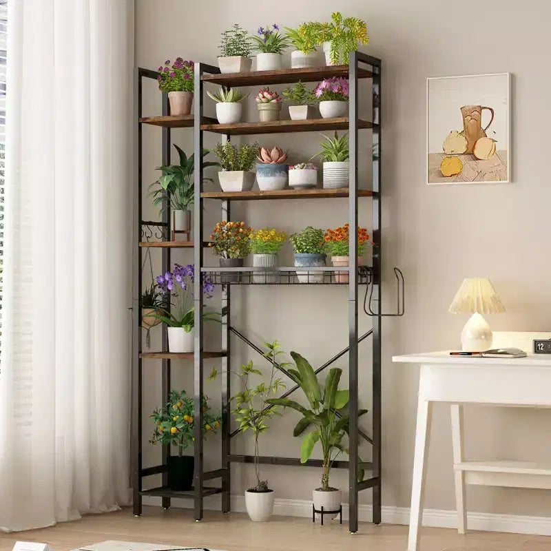 VIYET 38 Fit 8-Tier Over-the-Toilet Storage Rack with Side Racks & Drain Basket, Adjustable Shelf Freestanding Bathroom Organizer (Vintage Brown)