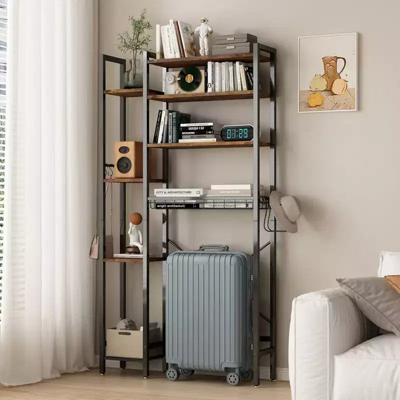 VIYET 38 Fit 8-Tier Over-the-Toilet Storage Rack with Side Racks & Drain Basket, Adjustable Shelf Freestanding Bathroom Organizer (Vintage Brown)