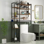 VIYET 38 Fit 8-Tier Over-the-Toilet Storage Rack with Side Racks & Drain Basket, Adjustable Shelf Freestanding Bathroom Organizer (Vintage Brown)