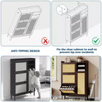 Shoe Storage Cabinet with 4 Flip Drawers, Hidden Shoe Storage Organizer with Rattan Doors, Freestanding Shoe Rack Cabinet For Living Room, Brown