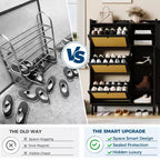 Shoe Storage Cabinet with 4 Flip Drawers, Hidden Shoe Storage Organizer with Rattan Doors, Freestanding Shoe Rack Cabinet For Living Room, Brown