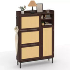 Shoe Storage Cabinet with 4 Flip Drawers, Hidden Shoe Storage Organizer with Rattan Doors, Freestanding Shoe Rack Cabinet For Living Room, Brown