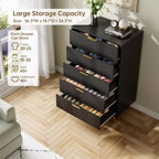 5-Drawer Dresser, 48 Tall Modern Wood Storage Organizer for Bedroom, Black