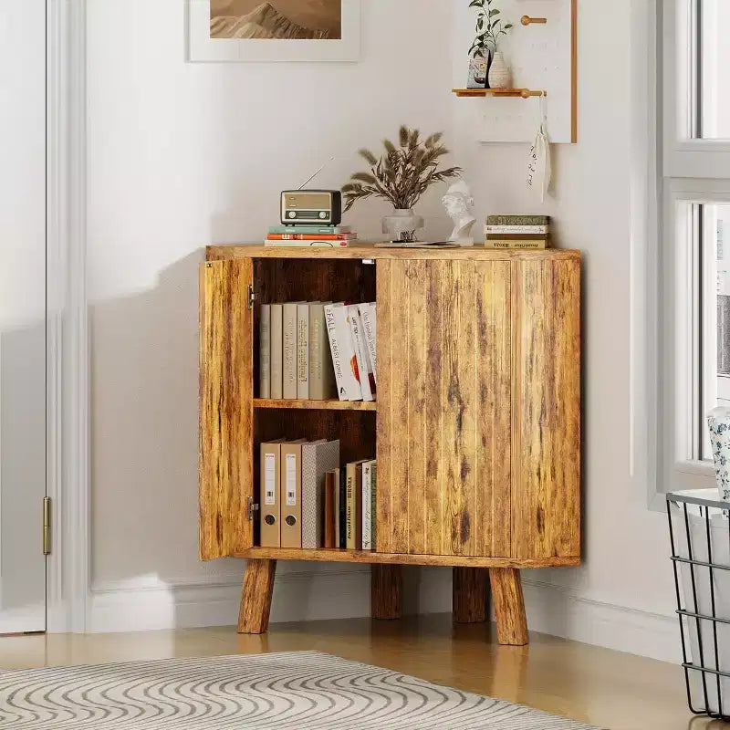 31.5 Corner Display Cabinet with Adjustable Shelf - Triangle Storage Unit for Bathroom Living Room Hallway