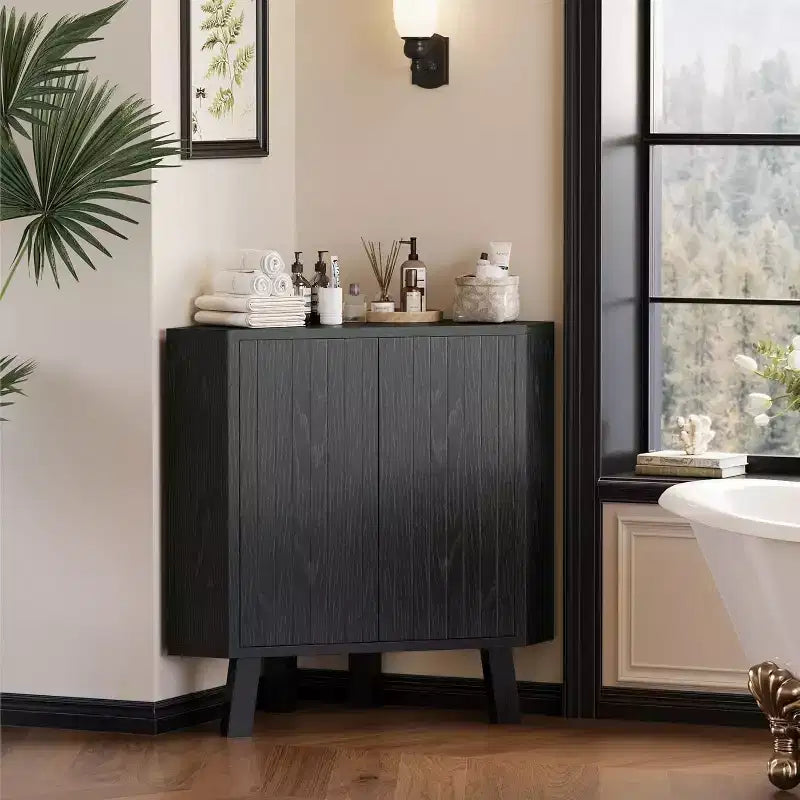 31.5 Corner Display Cabinet with Adjustable Shelf - Triangle Storage Unit for Bathroom Living Room Hallway