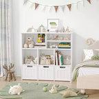 GustoWave Kids Bookshelf Toy Storage Cabinet with 3 Movable Drawers and 6 Storage Cubbies for Bedroom, Playroom, Nursery, White