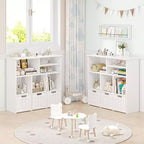 GustoWave Kids Bookshelf Toy Storage Cabinet with 3 Movable Drawers and 6 Storage Cubbies for Bedroom, Playroom, Nursery, White