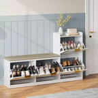 Shoe Storage Cabinet with Bench & 4 Flip Drawers - Narrow Entryway Organizer for 35-40 Pairs