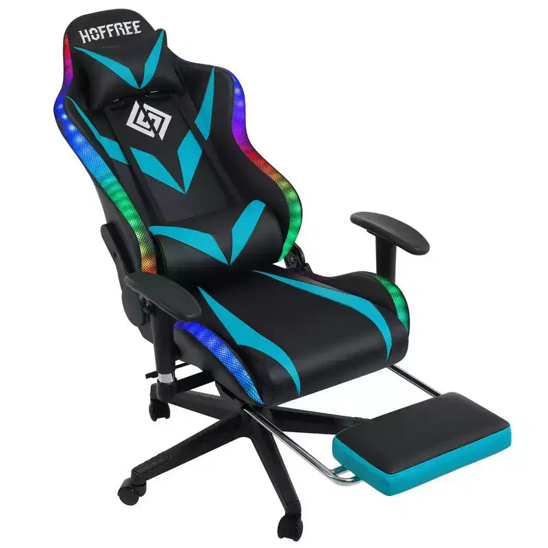 Hoffree Massage Reclining Gaming Chair Ergonomic Office PC Chair with Bluetooth Speaker & RGB Light