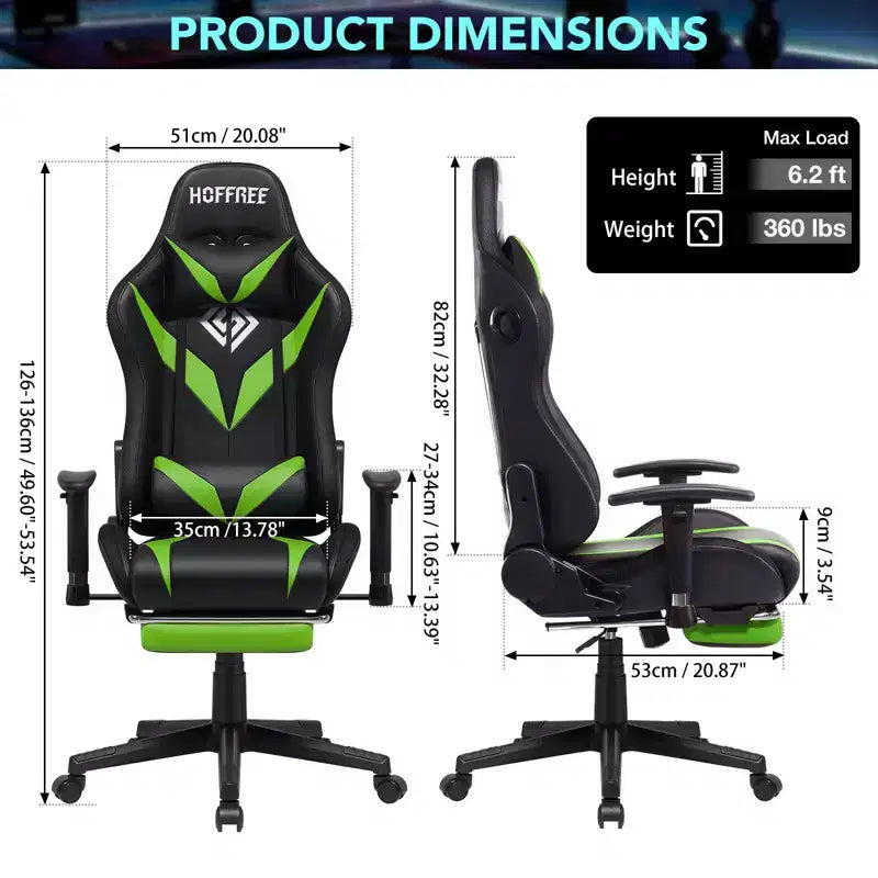 Hoffree Massage Reclining Gaming Chair Ergonomic Office PC Chair with Bluetooth Speaker & RGB Light