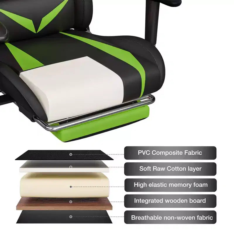 Hoffree Massage Reclining Gaming Chair Ergonomic Office PC Chair with Bluetooth Speaker & RGB Light