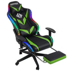 Hoffree Massage Reclining Gaming Chair Ergonomic Office PC Chair with Bluetooth Speaker & RGB Light