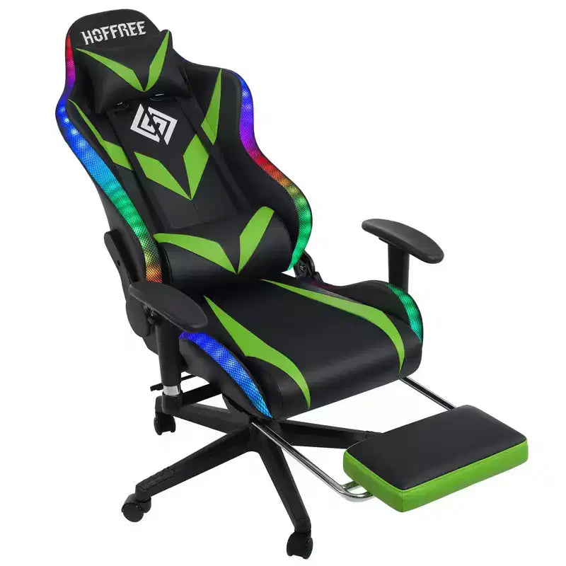 Hoffree Massage Reclining Gaming Chair Ergonomic Office PC Chair with Bluetooth Speaker & RGB Light