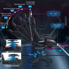 Hoffree Massage Reclining Gaming Chair Ergonomic Office PC Chair with Bluetooth Speaker & RGB Light