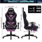 Hoffree Massage Reclining Gaming Chair Ergonomic Office PC Chair with Bluetooth Speaker & RGB Light