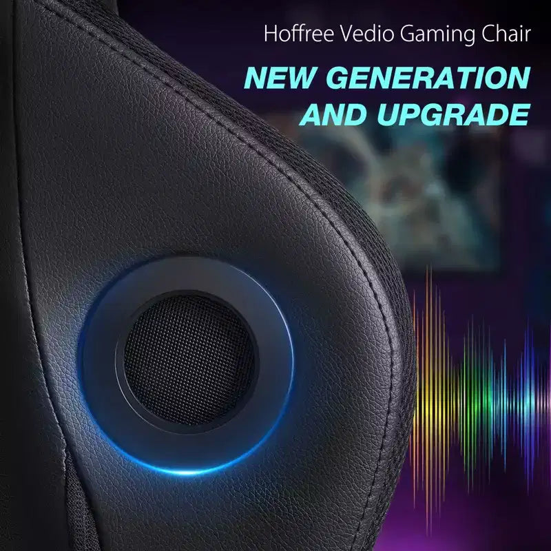 Hoffree Massage Reclining Gaming Chair Ergonomic Office PC Chair with Bluetooth Speaker & RGB Light